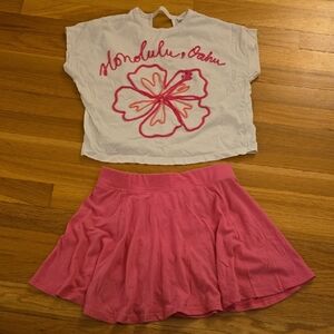 White and Pink Floral Top with Pink Skirt